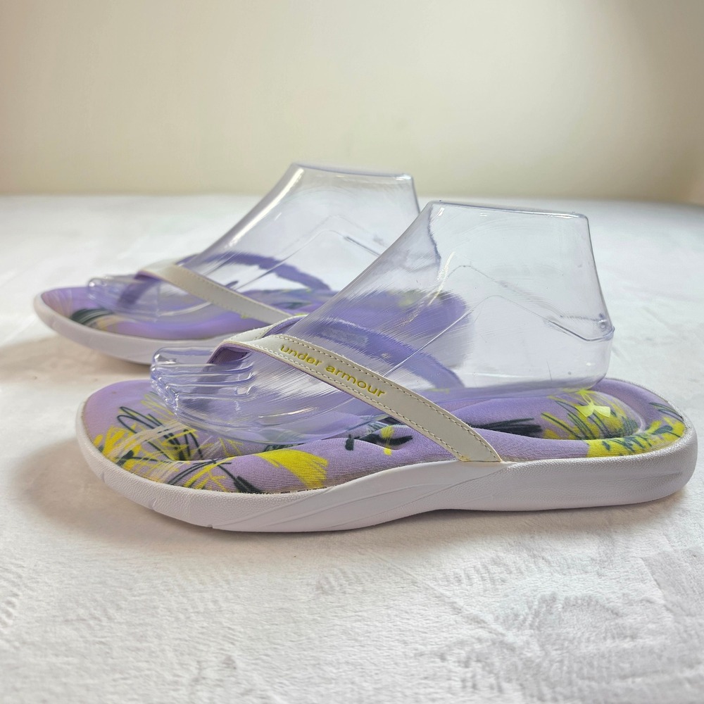 Under Armour Womens 4D Foam Flip Flops Purple Floral Tropical Sandals Size 10